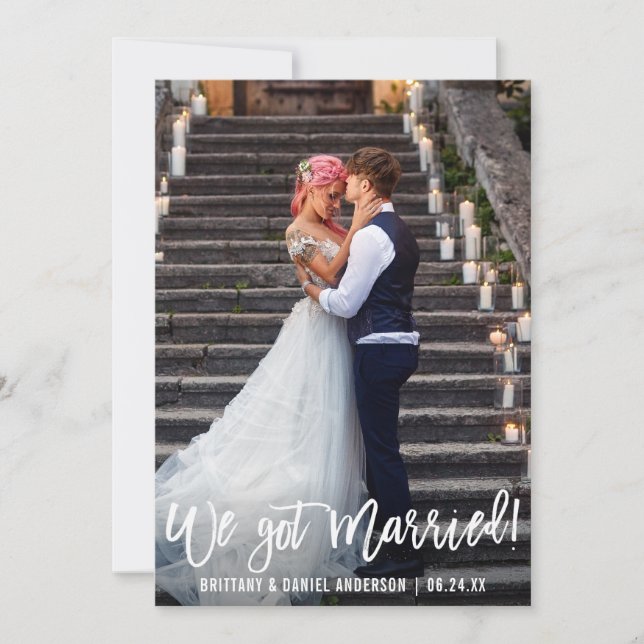 We Got Married Modern Brush Script Photo Announcement (Front)