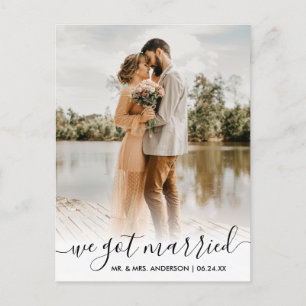 We Got Married Modern Trendy Script Overlay Postcard