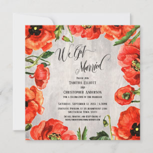 We Got Married Red Poppies on Wood Reception-Only Invitation