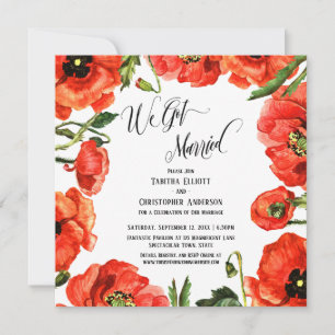 We Got Married Red Poppies Wreath Reception-Only Invitation