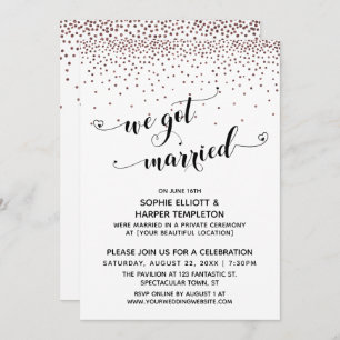 We Got Married Script Rose Gold Confetti Reception Invitation