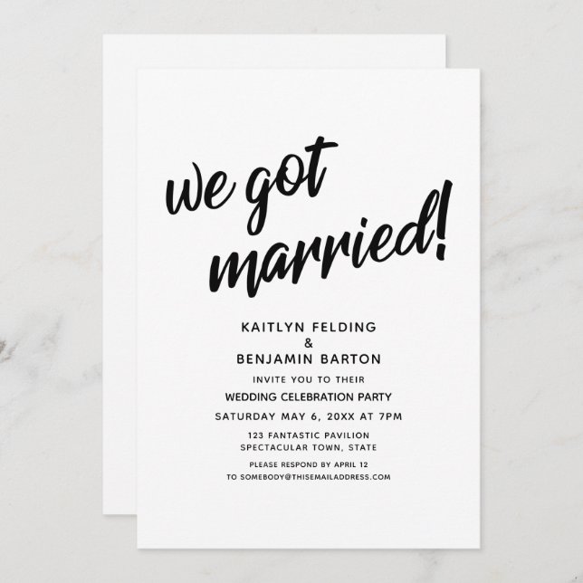 "We Got Married!" Script Wedding Reception Event Invitation (Front/Back)
