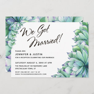 We Got Married Script with Watercolor Succulents Invitation