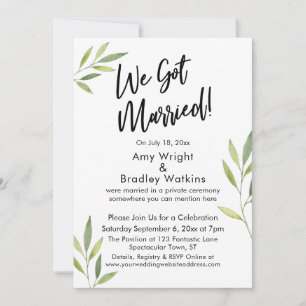 We Got Married Typography Green Watercolor Foliage Invitation