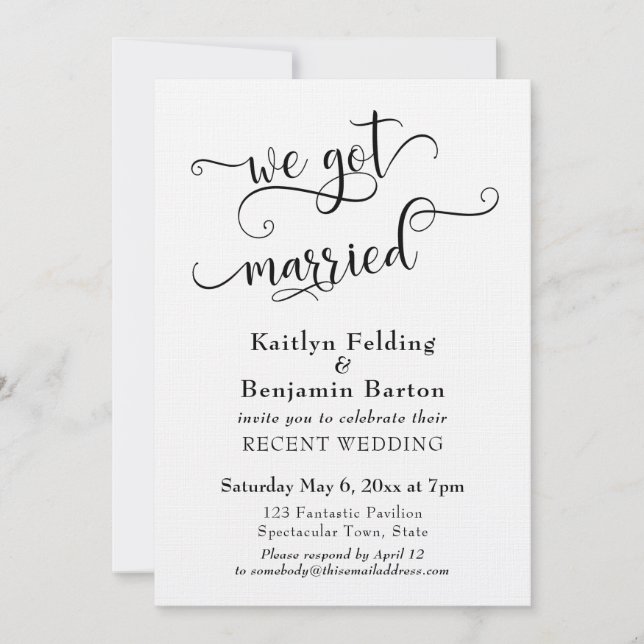 We Got Married Typography Wedding Reception Only Invitation (Front)