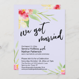 We Got Married Watercolor Flowers on Lavender Invitation