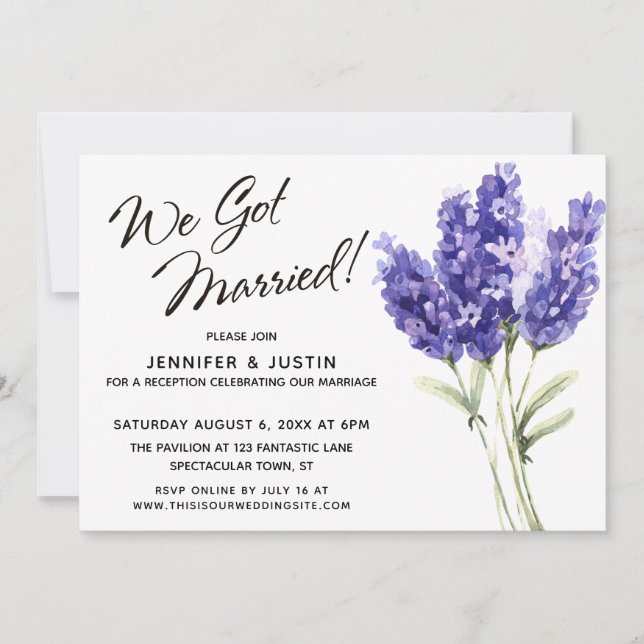 We Got Married Watercolor Lavender Flowers Invitation (Front)