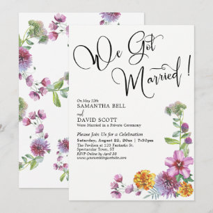 We Got Married Watercolor Wildflowers Reception Invitation