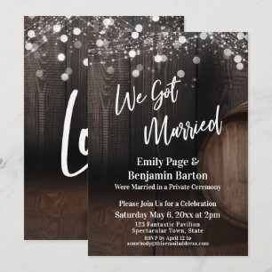 We Got Married Wood Wine Barrel Lights Reception Invitation