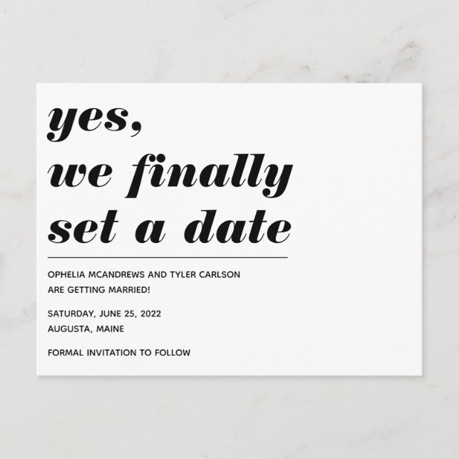 We Have a Date Bold Typography Photo Save the Date Postcard (Front)