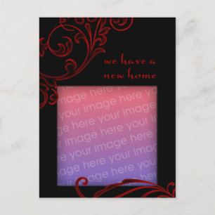 we have a new home : dark flourish announcement postcard