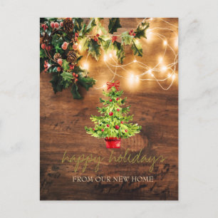 We Have Mistletoe,String Lights,Wood,Pine Tree Announcement Postcard