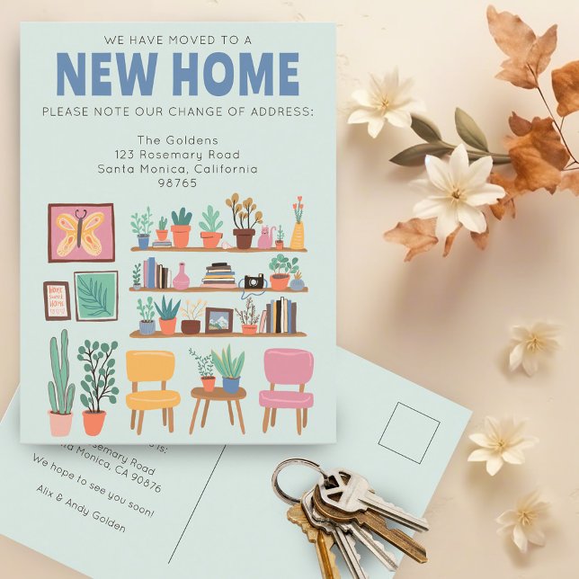 We Have Moved Address Change Cute Livingroom Postcard (We Have Moved Address Change Cute Living room Illustration Custom Moving Announcement Postcard
)