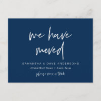 We have moved, Announcement, Modern Navy Blue
