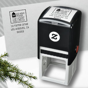 we have moved, black&white new family address self-inking stamp