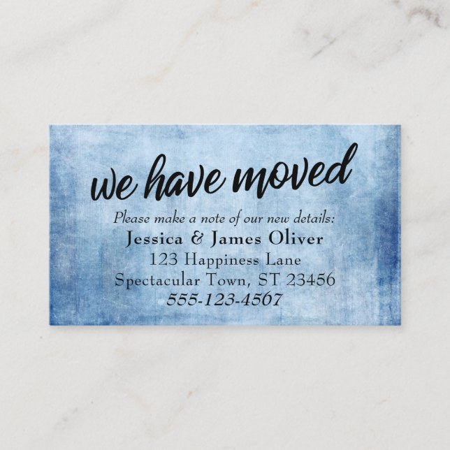 "We Have Moved" Blue Grunge Typography Insert Card (Front)
