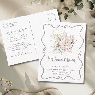 We Have Moved Boho Blush Roses New Address Postcard