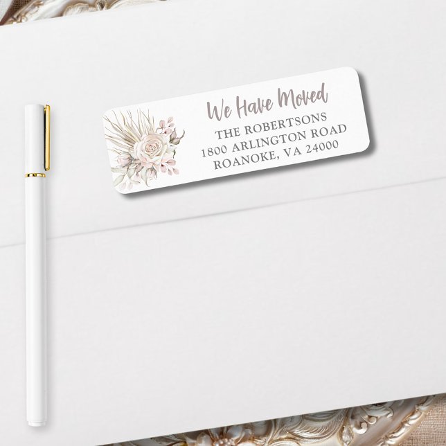 We Have Moved Boho Floral Return Address Label (We Have Moved Boho Blush Pink Roses Return Address Label)