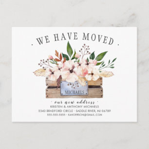 We Have Moved Boho Flower Box Moving Announcement Postcard