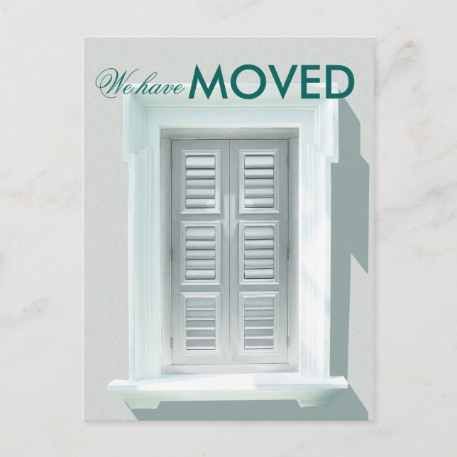 We have Moved Bright Window Shutters Photo Announcement Postcard (Front)