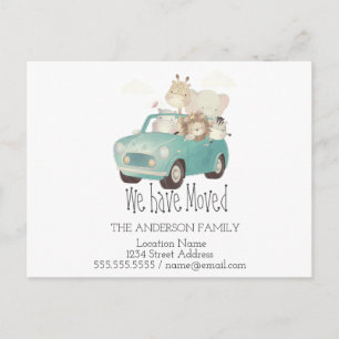 We Have Moved,Car,Animals,New Address Announcement Postcard