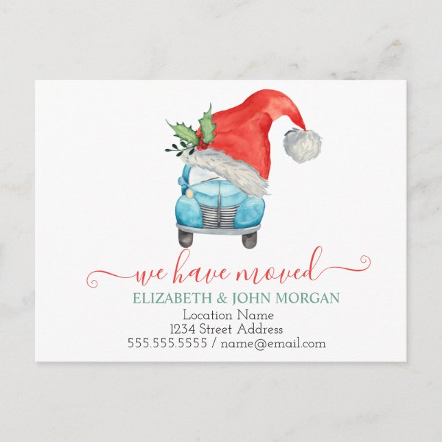 We Have Moved  Car Santa Car Christmas  Announcement Postcard (Front)