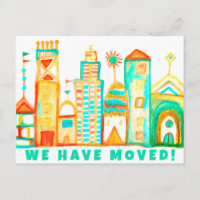 We Have Moved Change of Address Watercolor Town