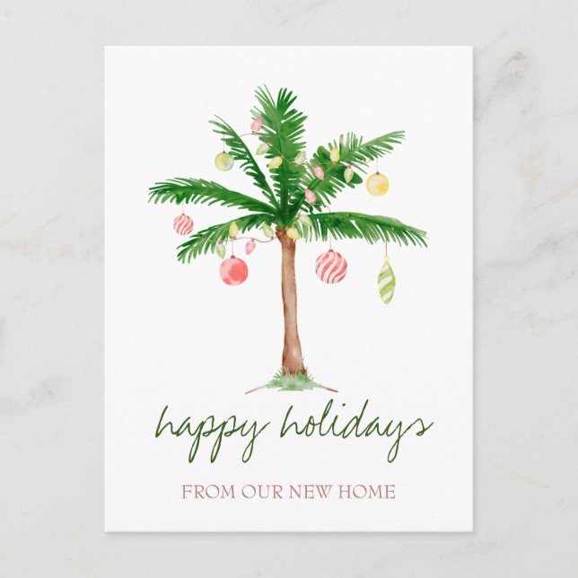 We Have Moved,Christmas Balls Palm Announcement Postcard (Front)