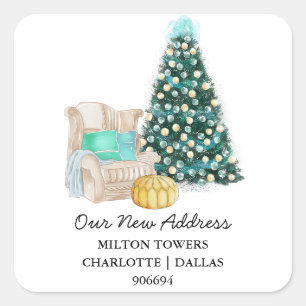 We Have Moved Christmas Tree New Address Square Sticker