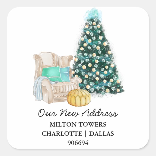 We Have Moved | Christmas Tree | New Address  Square Sticker (Front)