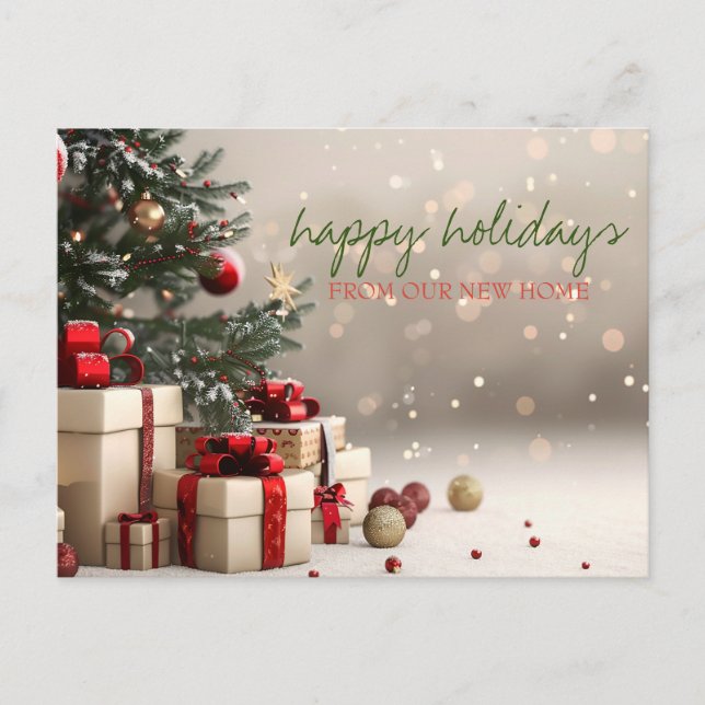 We Have Moved,Christmas Tree Presents Announcement Postcard (Front)