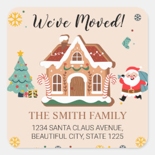 We Have Moved Christmas Tree Santa New Address  Square Sticker