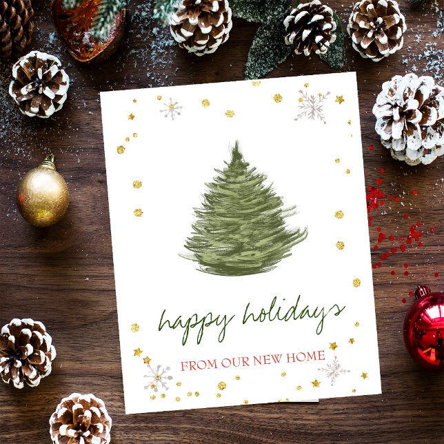 We Have Moved,Christmas Tree Snowflakes Announcement Postcard (Creator Uploaded)