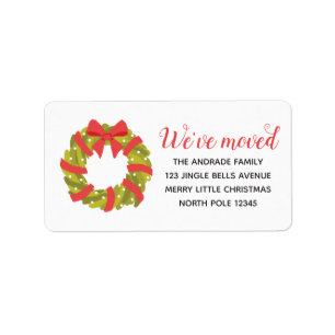 We Have Moved Christmas Wreath Holiday New Address Label
