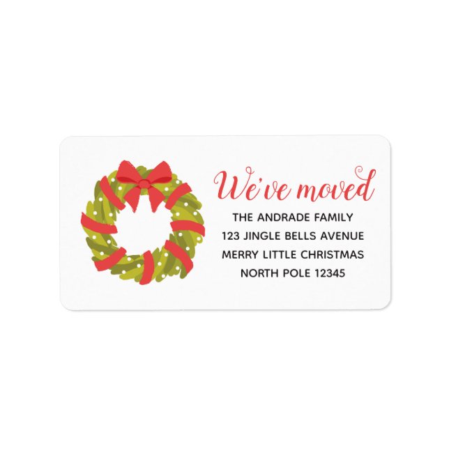 We Have Moved Christmas Wreath Holiday New Address Label (Front)