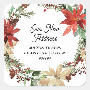 We Have Moved   Christmas Wreath   New Address Square Sticker