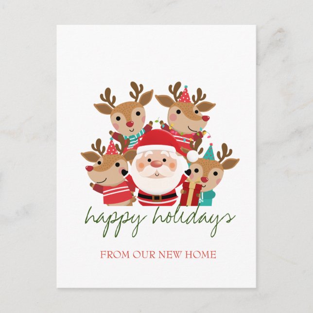 We Have Moved,Deers,Santa Claus Holiday  Announcement Postcard (Front)