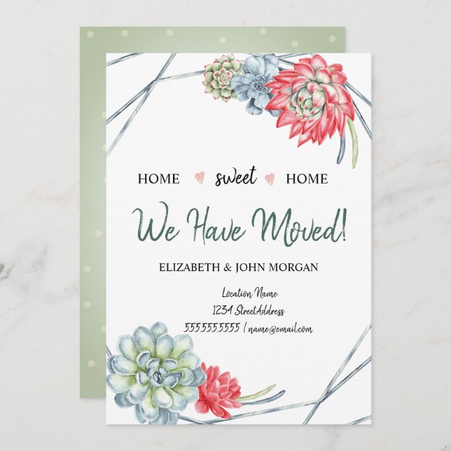 We Have Moved,Desert Cactus Red Succulents (Front/Back)