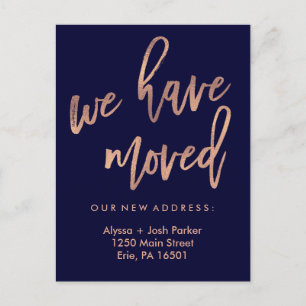 We Have Moved Faux Rose Gold Modern Typography Postcard