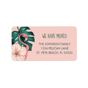 We Have Moved Florida Flamingo Return Address Label