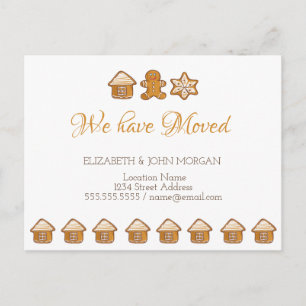 We Have Moved,Gingerbread House,Man,Star Announcement Postcard