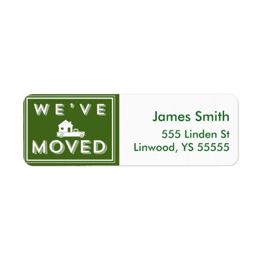 We have moved Green Graphic with Truck and House Return Address Label