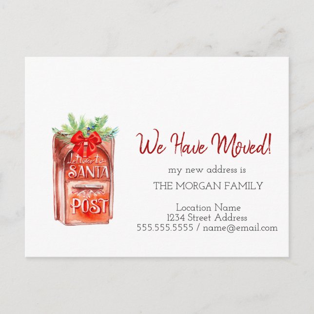 We Have Moved,Mailbox Letter To Santa Announcement Postcard (Front)