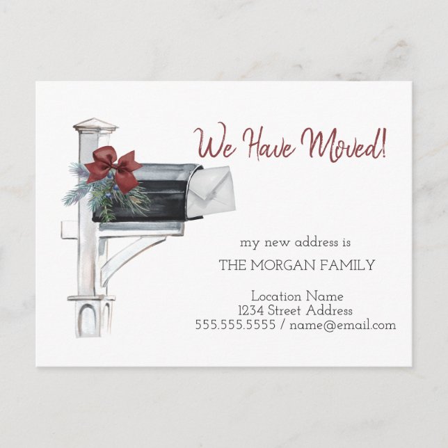 We Have Moved,Mailbox Pine Tree Branches Announcement Postcard (Front)