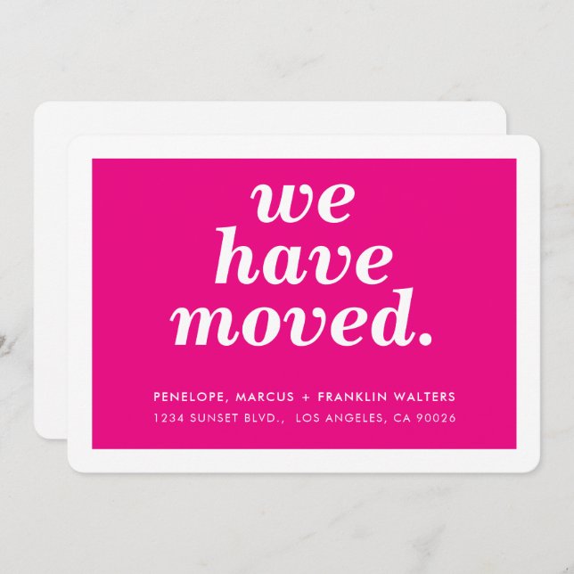 WE HAVE MOVED modern minimal new address hot pink Announcement (Front/Back)