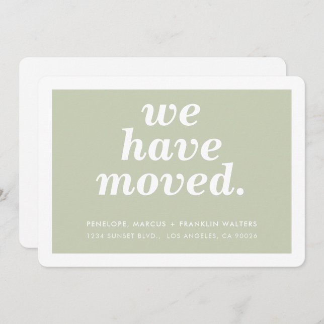 WE HAVE MOVED modern minimal new address sage Announcement (Front/Back)