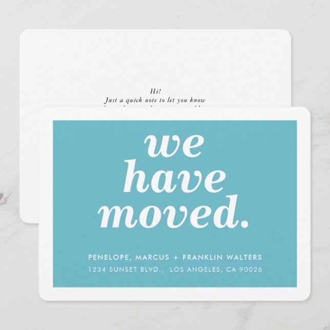 WE HAVE MOVED modern minimal new address turquoise Announcement (Front/Back)