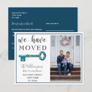  We Have Moved Navy Key Photo Moving Announcement Postcard