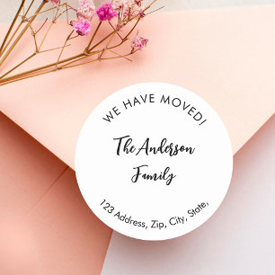 We have moved new address classic round sticker