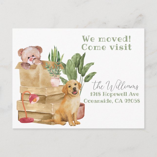 we have moved, new address dog announcement  postcard (Front)